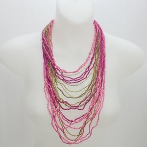NEW Pink Seed Bead Multi-Strand Necklace
